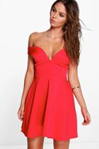 Boohoo Polly Off The Shoulder Sweetheart Skater Dress Red