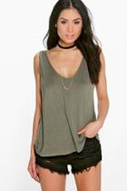 Boohoo Lia V Front And Back Tank Top Olive