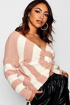 Boohoo Twist Front Stripe Jumper