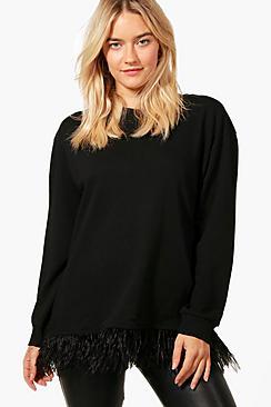Boohoo Olivia Feather Trim Sweater