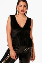 Boohoo Plus Velvet Frill Hem Crop Top