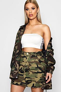 Boohoo Plus Sara Camo Denim Skirt