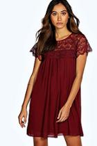 Boohoo Erin Woven Crochet Lace Shoulder Swing Dress