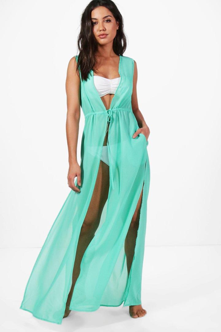 Boohoo Lola Sleeveless Beach Kimono Turquoise