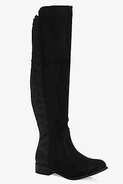 Boohoo Tegan Flat Elastic Back Over The Knee Boot