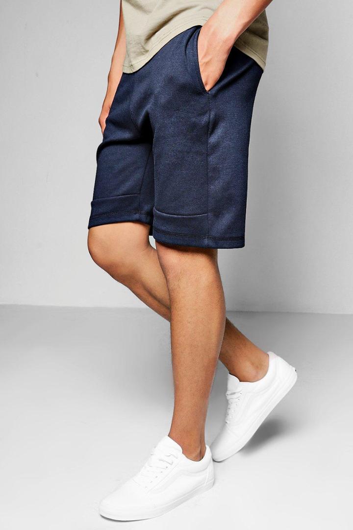 Boohoo Jersey Shorts With Sports Zip Navy