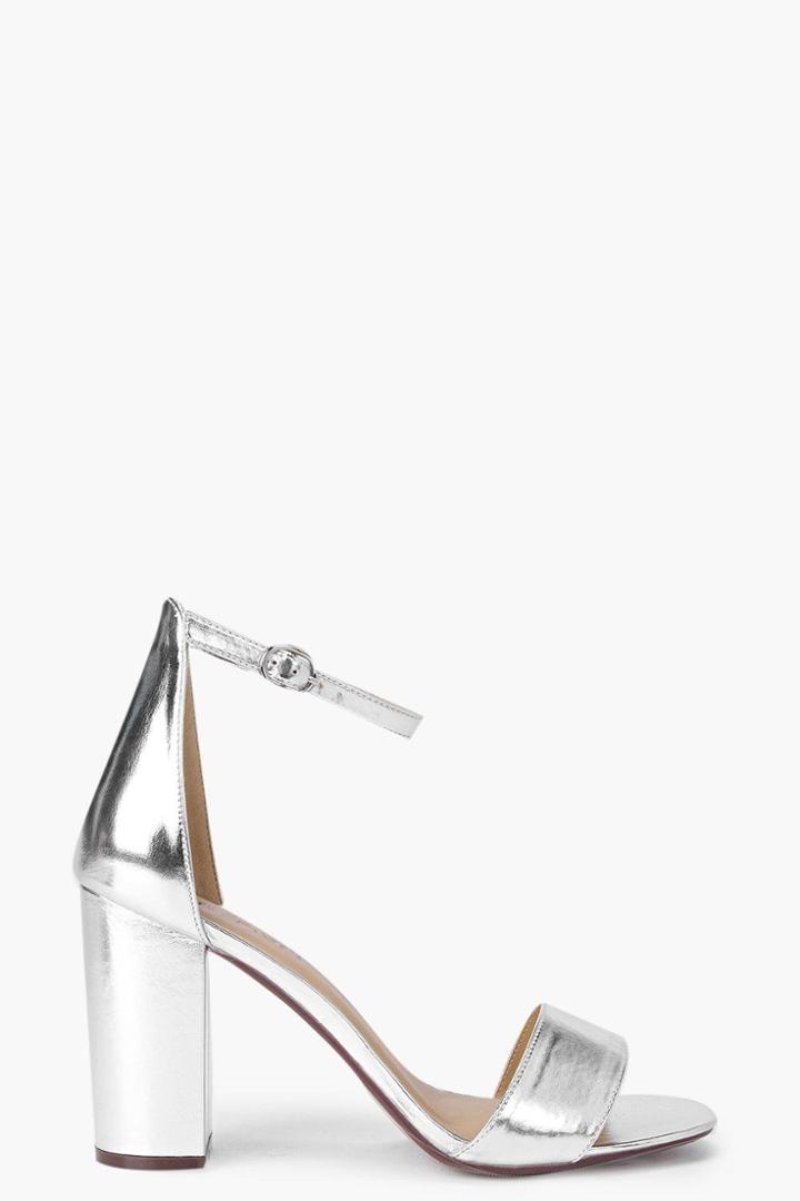 Boohoo Angel Block Heel Two Part Court Silver