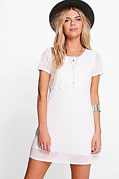 Boohoo Arianna Cap Sleeve Lace Trim Shift Dress