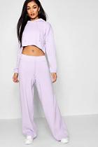 Boohoo Heavy Knitted Cropped Hooded Wide Leg Set