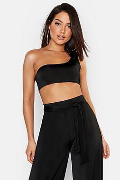 Boohoo Slinky One Shoulder Crop Top