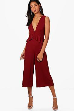 Boohoo Bonnie Ruffle Waist Culotte Jumpsuit