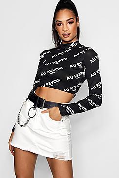Boohoo Lydia Au Revoir All Over Print High Neck Crop