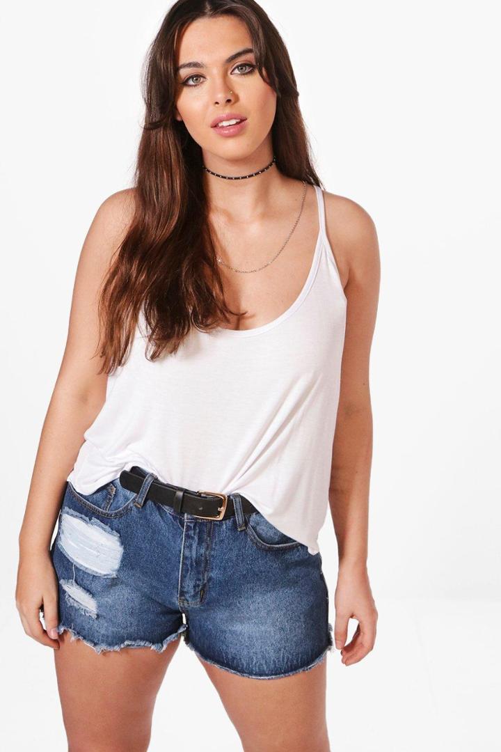 Boohoo Plus Josie Jersey Swing Cami Tank Top White