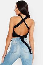 Boohoo Cross Back Tie Detail Knitted Crop