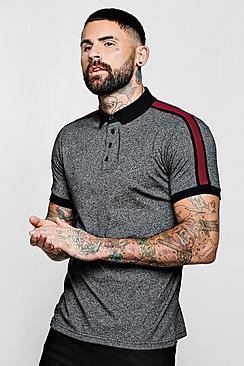Boohoo Melange Jersey Polo With Side Tape
