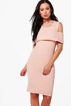 Boohoo Una Ruffle Cold Shoulder Rib Knit Jumper Dress