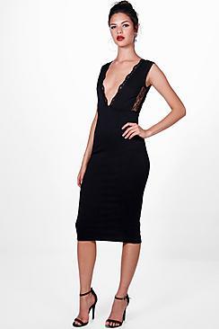Boohoo Melanie Lace Insert Midi Dress