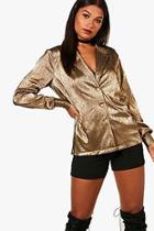 Boohoo Alina Pleated Metallic Plunge Shirt