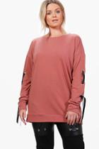 Boohoo Plus Kelly Lace Up Sleeve Sweat Rose