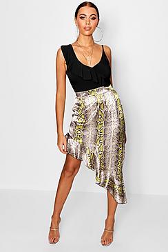 Boohoo Snake Satin Asymetric Skirt