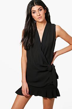 Boohoo Willow Wrap Tie Blouse