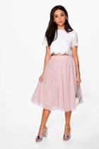 Boohoo Sophia Woven Lace Top & Contrast Midi Skirt Co-ord Blush