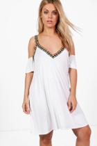 Boohoo Plus Jasmin Aztec Trim Beach Dress White