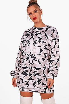 Boohoo Plus Hattie Camo Print Sweat Dress