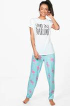 Boohoo Tall Ella Stand Tall Flamingo T-shirt And Trousers Multi