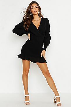 Boohoo Shirred Crinkle Fabric Mini Dress