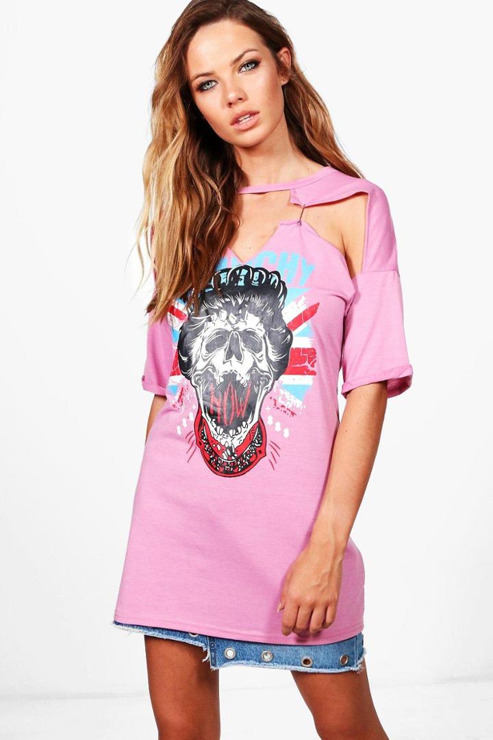 Boohoo Olivia Choker Printed Band Tee Pink