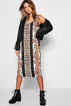Boohoo Leopard Stripe Midi Cami Dress