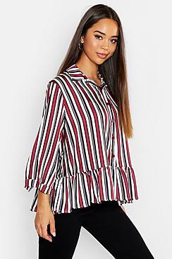 Boohoo Woven Stripe Pep Hem Blouse