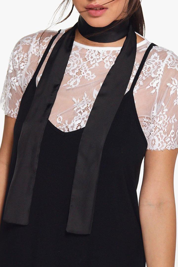 Boohoo Alicia Skinny Satin Scarf Black