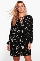 Boohoo Plus Sara Lace Up Floral Shift Dress Black