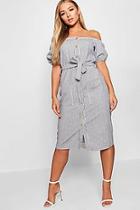 Boohoo Square Neck Puff Sleeve Striped Midi Dress