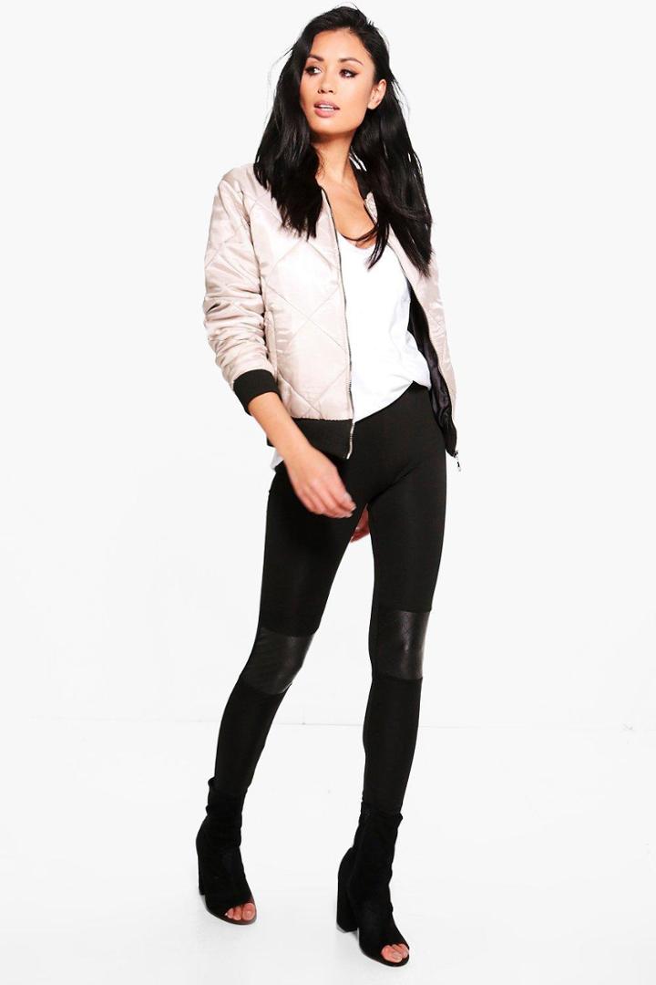 Boohoo Amarah Quilted Leather Look Knee Leggings Black