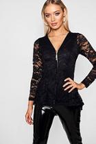 Boohoo Becki Lace Zip Front Peplum Top