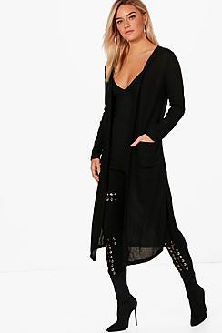 Boohoo Rosie Longline Side Split Ribbed Cardigan