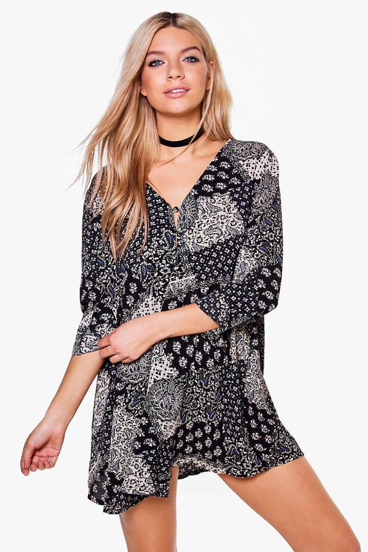 Boohoo Charly Paisley Swing Dress Black