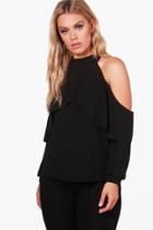 Boohoo Plus Dana Open Shoulder Frill Top Black