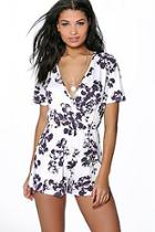 Boohoo Erin Floral Print Wrap Front Playsuit
