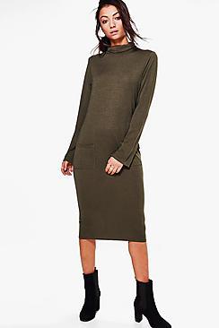 Boohoo Tall Sofie Knitted Roll Neck Dress