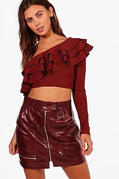 Boohoo Petite Niamh Ruffle One Shoulder Top