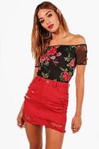 Boohoo Ella Floral Mesh Sleeve Crop