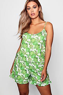 Boohoo Plus Callie Leaf Print Pj Short Set