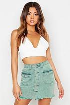 Boohoo Button Front Washed Denim Skirt