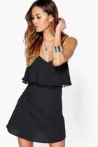 Boohoo Adriane Pom Pom Double Layer Sundress Black