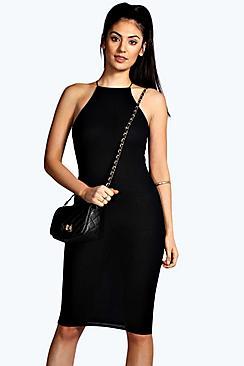 Boohoo Demi Strappy Cutaway Midi Bodycon Dress