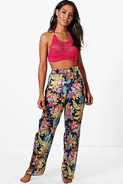 Boohoo Nina Tropical Flower Print Beach Trouser